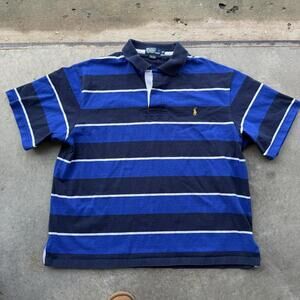 Vintage Polo Ralph Lauren blue striped polo shirt size 2XL
